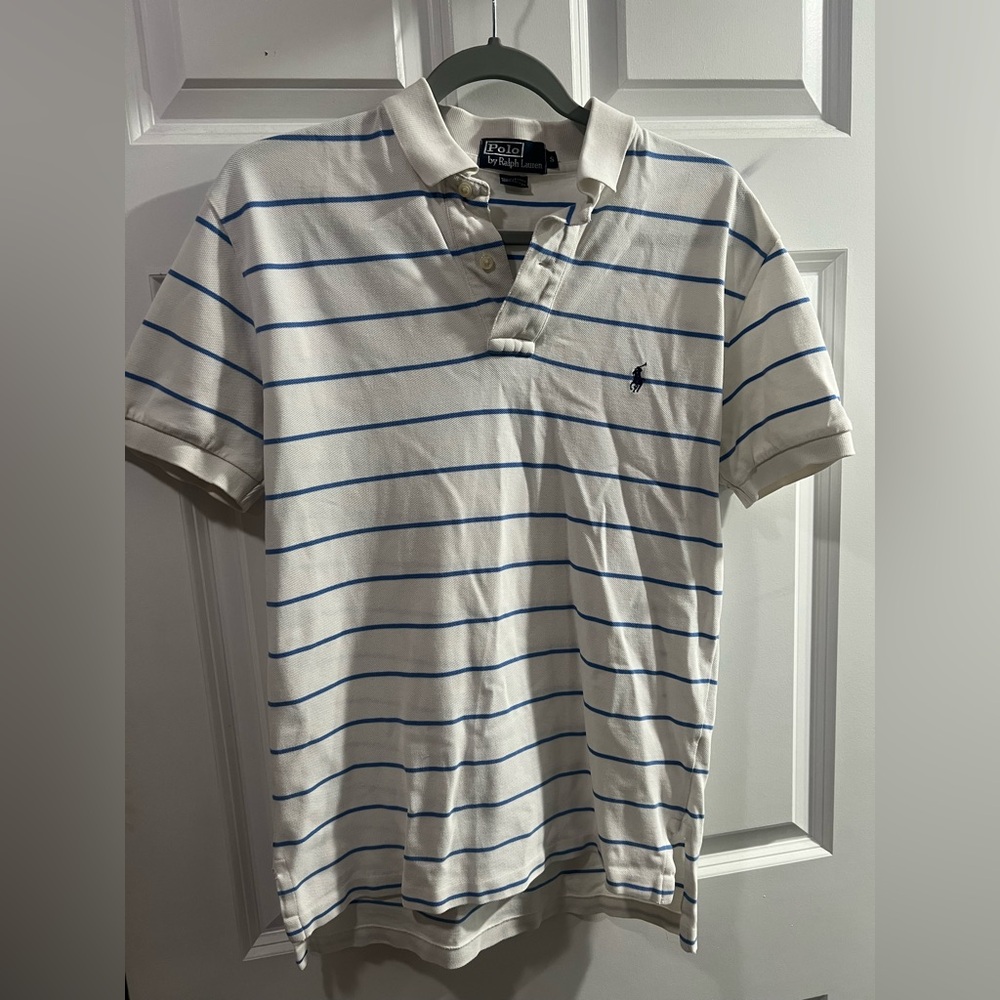 Polo by Ralph Lauren Men's White and Blue Striped Shirt